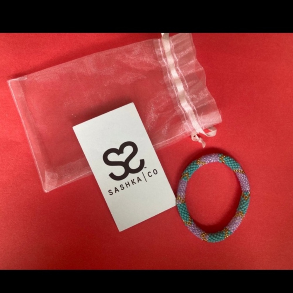 Sashka Co Beaded Stretch Bracelet - Turquoise & Lavender